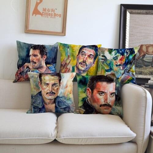 Character Freddie Mercury Painted watercolor linen Cushion pillow cover Home living room sofa Decoration Cushions covers pillows