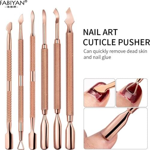 Dual-ended Rose Gold Nail Art Cuticle Pusher Manicure Pedicure Stainless Steel Care Tool Dead Skin Push UV Gel Polish Remover