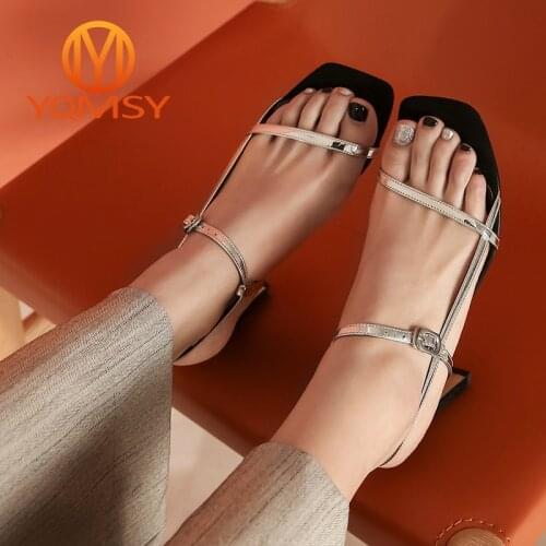 YQMSY Fashion Women Sandals Genuine Leather Strange Style Buckle Strap High Heels Sandals Office Career Narrow Band Shoes AS122