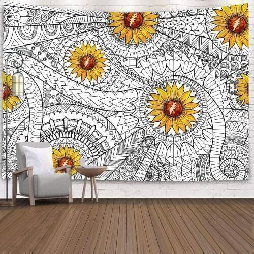 Simsant Black and White Tapestry Psychedelic Mountain Sun Art Wall Hanging Tapestries for Living Room Home Dorm Decor