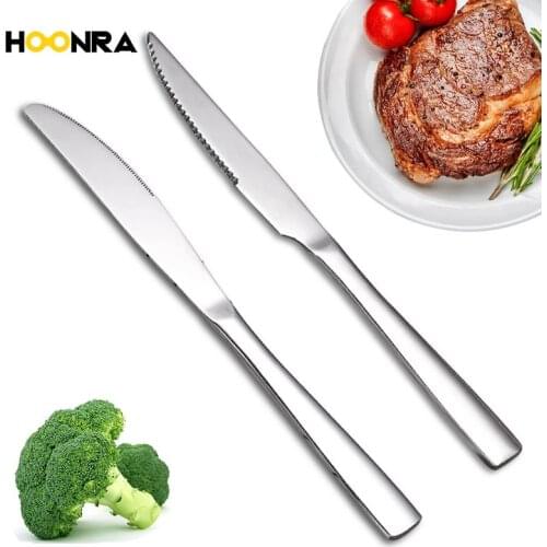 HOONRA Stainless Steel Steak Knives Cutlery Western Style Table Dinnerware Set Serrated Blade Tableware Dinner Knife