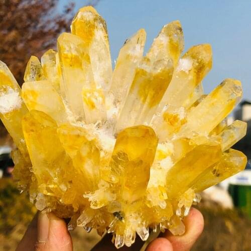 Rare new yellow phantom quartz crystal cluster specimen