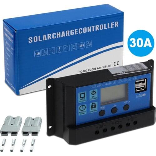 30A PWM Solar Panel Regulator 12V-24V Charge Controller Auto Dual USB Digital Display for Lead Acid Batteries LCD Collector