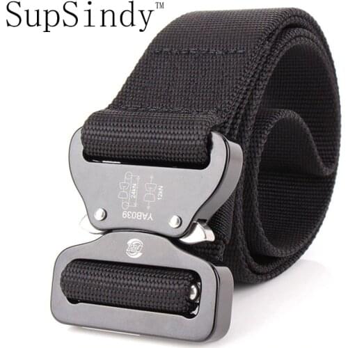 SupSindy mens canvas belt Aluminum alloy insert buckle military nylon Training belt Army tactical belts for Men strap black 125