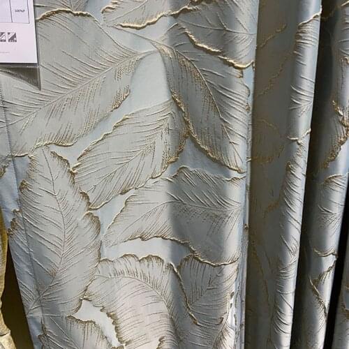 Luxury Gold Leaf Curtain Modern American High-precision Blue Curtain Fabric Silver Thread Tulle Curtain For Living Room Bedroom4