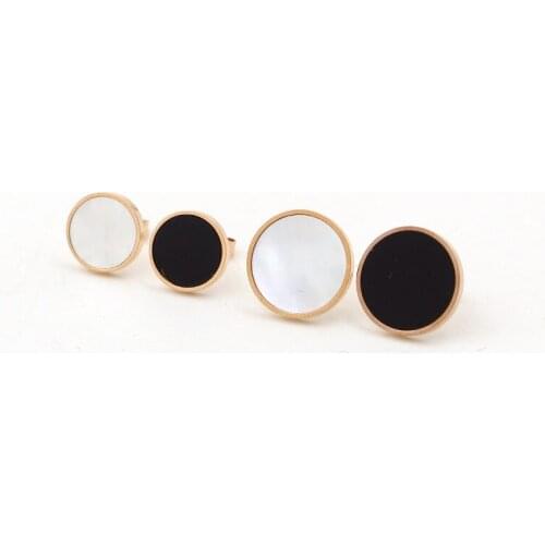 Fashion Black White Shell Round Rose Gold Color Titanium Steel Stud Earrings Free Shipping