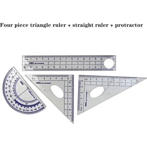 Deli9597 school office supplies student drawing multi-functional combination ruler + triangle ruler + protractor 4-piece set