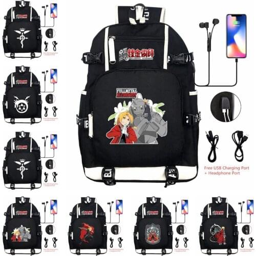 Anime Fullmetal Alchemist Black Backpack Print Cosplay Travel Shoulder Laptop Bags Cartoon Teens Kids Student SchoolBags Bookbag