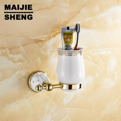 Golden copper toothbrush tumbler&cup holder wall mount bath product 2017 New Modern golden cup holder luxury European style