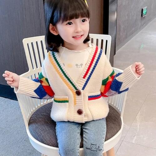 Girls Sweater Babys Coat Outwear 2021 Beautiful Thicken Warm Winter Autumn Knitting Casual Cardigan Top Cotton Childrens Cloth