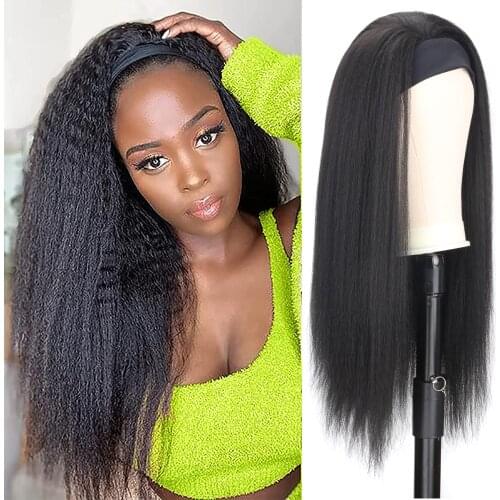 Yaki Straight Womens Headband Wig Natural Black Red Wig Daily Synthetic Hair Wigs for Women Female