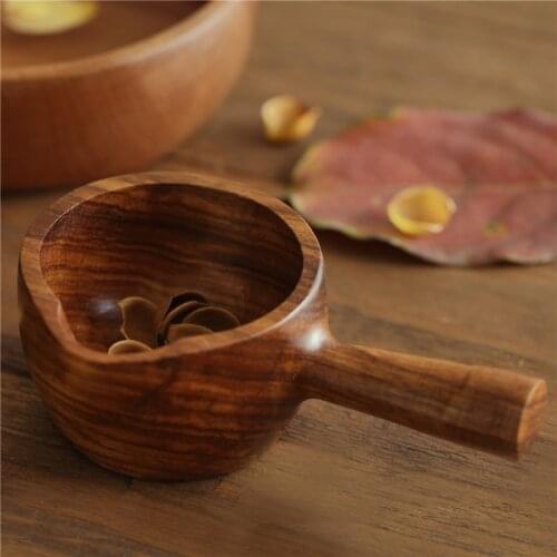Japanese mini solid wood water scoop household rice scoop rice scoop water scoop with handle wooden bowl wooden spoon kitchen