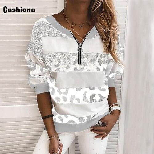 Plus size Women Elegant Leisure Casual T-shirt Patchwork Zipper Loose Womens Top Pullovers 2021 Spring Autumn Tees Shirt Femme
