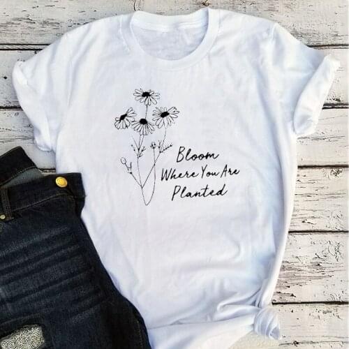 Bloom Where You Are Planted Summer Tshirt Women Plus Size Plant Tee 2021 Women Fashion Flowers Casual Graphic Tops XXL