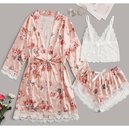 Ladies Summer Hot Sale Silk Pajamas Set Printed Satin Silk Pajamas Sexy Lace Printed Comfortable Pajamas Set пижама женская 40
