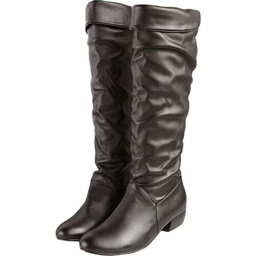 Large Size New Arrive Knee High Women Boots Black White Brown Flat Heels Half Boots Spring Autumn Shoes Woman