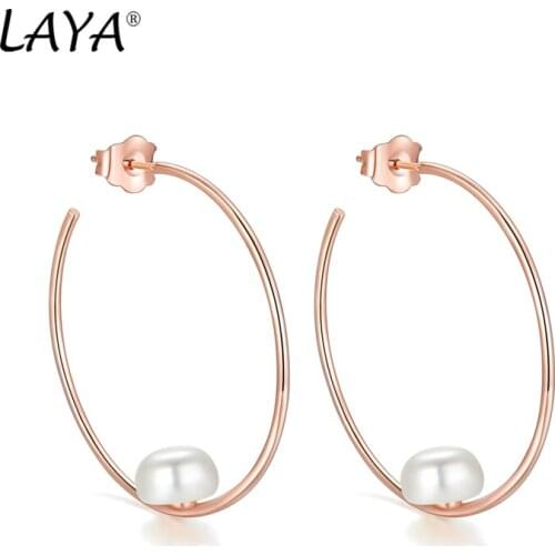 Laya Big Circle Natural Bread Beads Pearl Earrings For Women 925 Sterling Silver Exquisite Hoop Earrings Fine Jewelry 2021 Trend