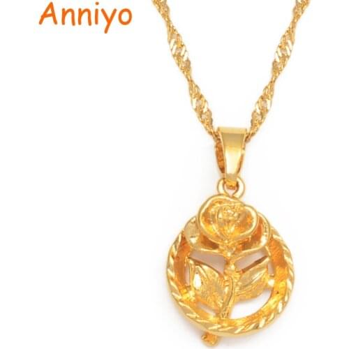 Anniyo Charm Rose Pendant Necklaces Women Gilrs Gold Color Romantic Jewelry Wife MotheR Girlfriend Gift#015516