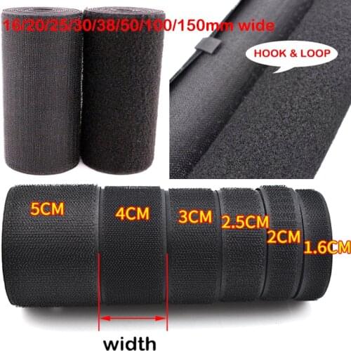 1Meter Black White Fastener Tape Hook Loop Fastener Tape Magic Sticker Nylon Sewing DIY No Glue 16/20/25/30/38/50/100/150mm
