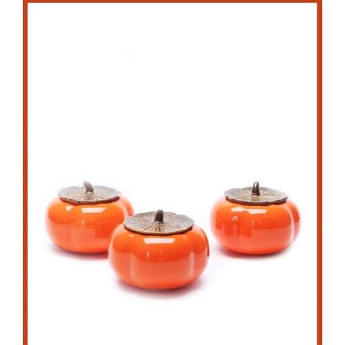 1PC Chinese Kung Fu Jingdezhen Tea Caddy Tea Cans Persimmon Canister Container for Puer Oolong Tea Storage Box JO 1070