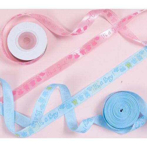 10Yards 1.5cm It Is A Boy/Girl Printed Ribbon Baby Shower Birthday Gender Reveal Christmas Satin Ribbon Gift Packing Crafts