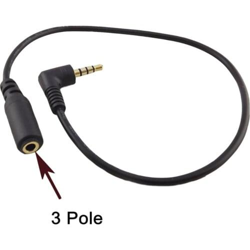 1x 3.5mm 4 Pole 90 Degree Right Angled Male To 3.5mm 3 Pole Female Jack AUX Stereo Audio Cable Cord 30cm