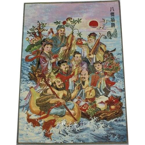 36 inch Tibet Buddhism Silk embroidery The Eight Fairies statue home decoration Thangka Painting Mural