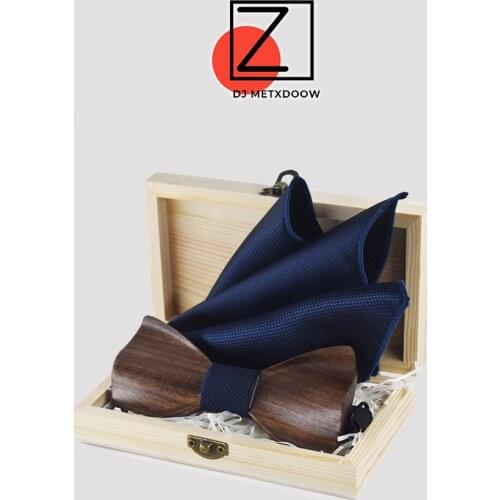 3D Wooden Bow Tie Mens Wedding Bowties With Wood Box Cufflinks Brooch Casual Luxury Vintage For Men Corbatas Para Hombre