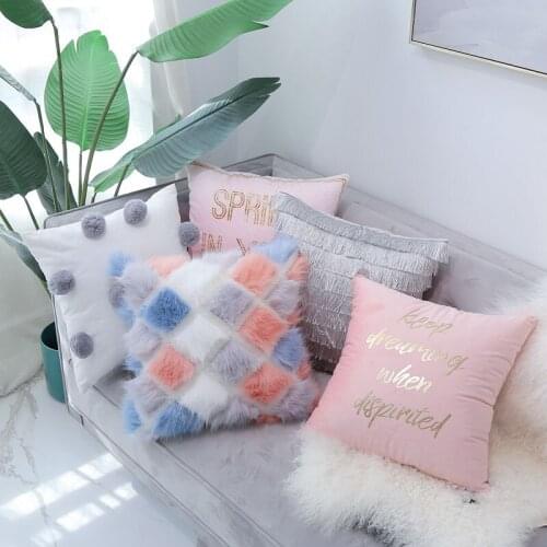 40x40cm cute pink lcushion cover fluffy throw pillow cover 45x45cm white fur pillow case pink waist pillowcase backrest