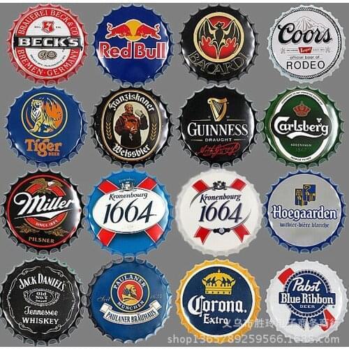 50pcs/lot 35CM 14" Route National Flag BUS beer Wine vintage Bottle Cap Retro Tin Metal Sign Soda Pop Drink Kitchen Home Decor
