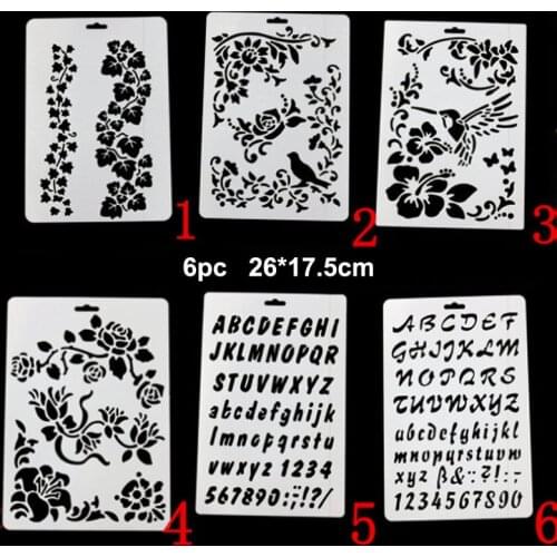 6pc Painting Template DIY Stencils Wall Painting Scrapbook Coloring Embossing Album Decorative Paper Card Template Reusable