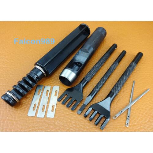 7pcs Leather Craft Lace Maker Design Chisel Pricking Iron Punch Knife Tool Set Sewing Stitching Carving Stamping Knife Cutter