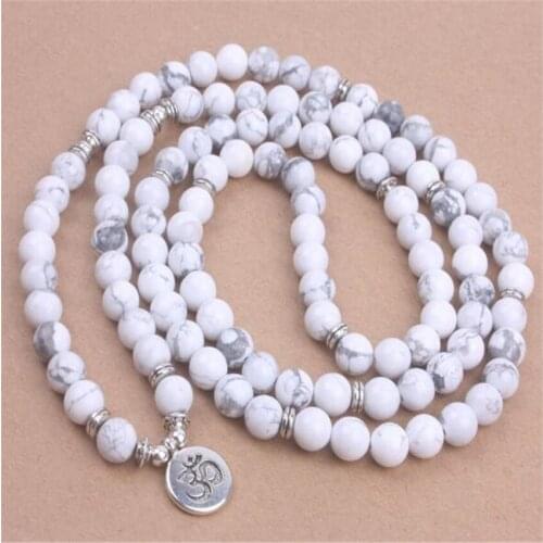 8mm Howlite 108 Buddha Beads Bracelet Handmade cuff DIY Wristband yoga Chakas MONK energy Lucky