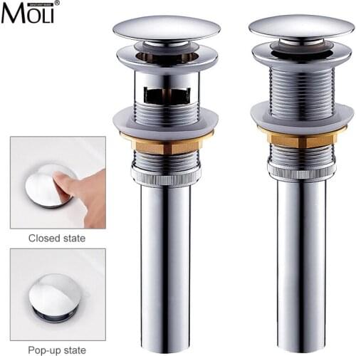 Faucet Accessories Soild Brass Chrome Finished Push Down Pop Up Vessel Sink Basin Drain With Overflow
