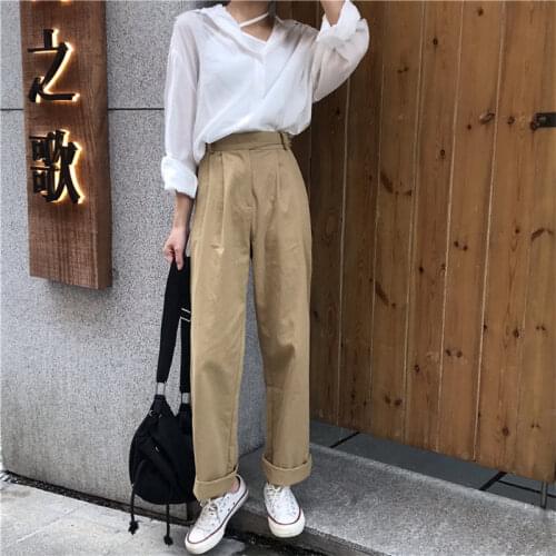 Alien Kitty Women Fresh High Street Straight Pants 2019 Loose Summer High Waist Solid Casual Simple Full Khaki Plus Trousers