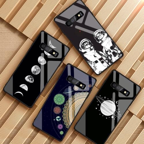 Space Love Moon Astronaut Cat Tempered Glass Phone Case For Samsung Galaxy A6 A6S A8 A8S J6 J8 2018 S8 S9 S10 PLUS NOTE 8 9