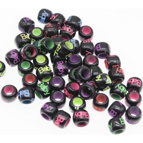 CHONGAI 100Pcs Barrel beads Acrylic Black Engraved With Baby For Jewelry Making Kids DIY Gift 8x9mm