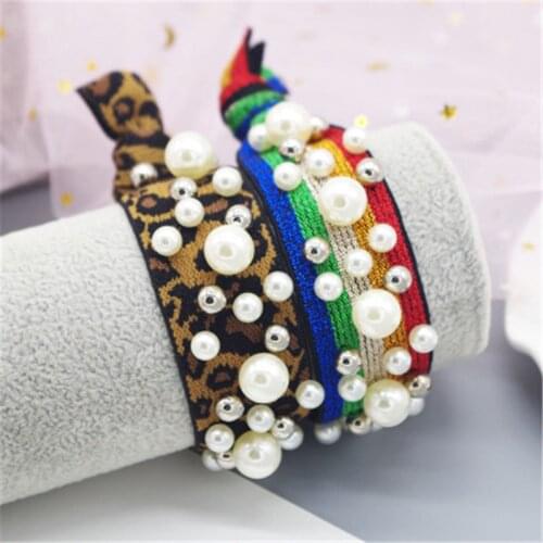 Kids Children Girl Elastic Hair Band Cute Leopard Rainbow Pearl Head Wear Accessories-MYE-W7
