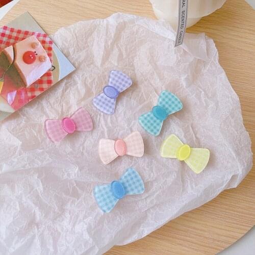 Childrens Hairpin Transparent Multicolor Plaid Bow Acrylic Childrens Sweet Hairpin Fashion Bow Hair Accessories Gifts