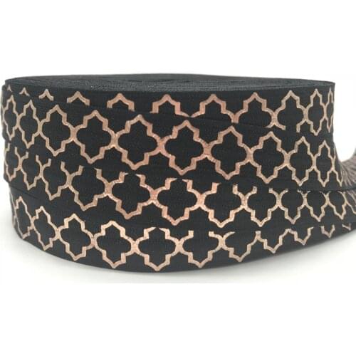 5Yards 16mm Rose Gold Clover Print Black Fold over elastic Wedding decoration Sewing Tape Accessories