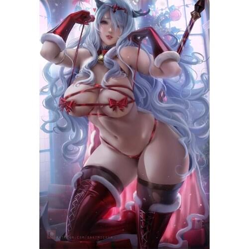 Custom Print Sexy Anime Woman Red Bow Elk Girl Posters Wall Hanging Pictures Canvas Painting for Living Room Bedroom Decoration
