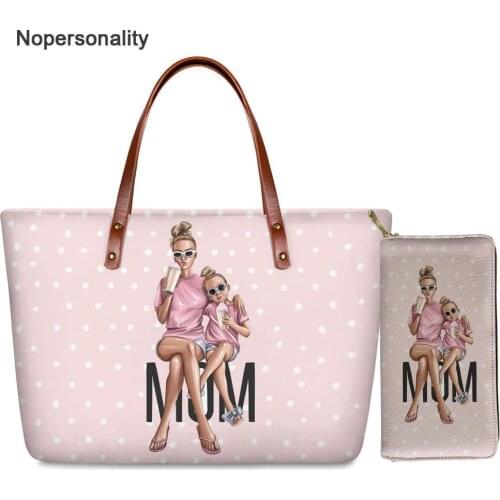 Nopersonality Pink Super Mom Print Handbag Set Casual Large Capacity Top-handle Bag Purse for Women Luxury Mother Shoulder Bags