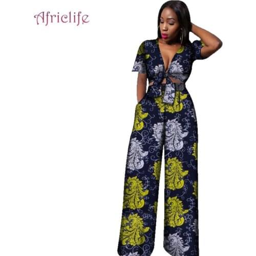 Short Crop Top and Long Pant for Sexy Lady Traditional African Clothing Newest African Print Wax Cotton Women Pant Suit WY1861