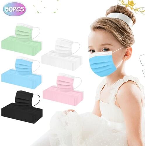 50pcs Kids Face Mask Disposable 3 Ply Safety Face Mask 4-12 Children Face Mask Halloween Masks Cosplay Mascarillas Masker