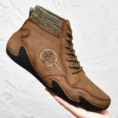 Leather Men Boots Winter with Fur Super Warm Snow Boots Men Winter hiking Shoes Sneakers High Top Western Ankle Boots Waterproof