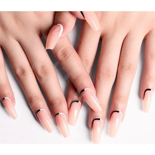 Manicure Kit 24PCS Set Pre Designed Full Cover Press On Nail French Ballerina Jelly Gel Acrylic Long Coffin Stick On Nails