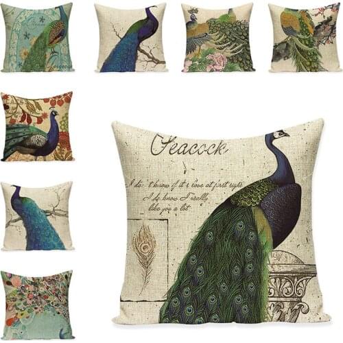 Peacock Printed Cushions Cover Art Decorative Animals Pillow For Chair Pillowcase Car Seat Accessories Cushions Home Decor Gift