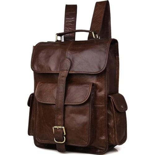 Nesitu Vintage Brown Genuine Leather Women / Men Backpacks Cowhide Men Travel Bags #M7283