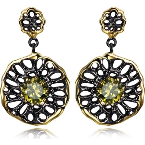 New Black- Gold Color CZ Earrings Made with AAA Cubic Zirconia Flower shape Drop Earrings Allergy Free brincos kolczyk