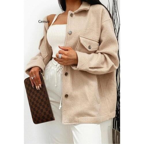 Single Breasted Coats and Jackets Turn-down Collar Loose Long Sleeve Casual Wool Winter Jackets for Women